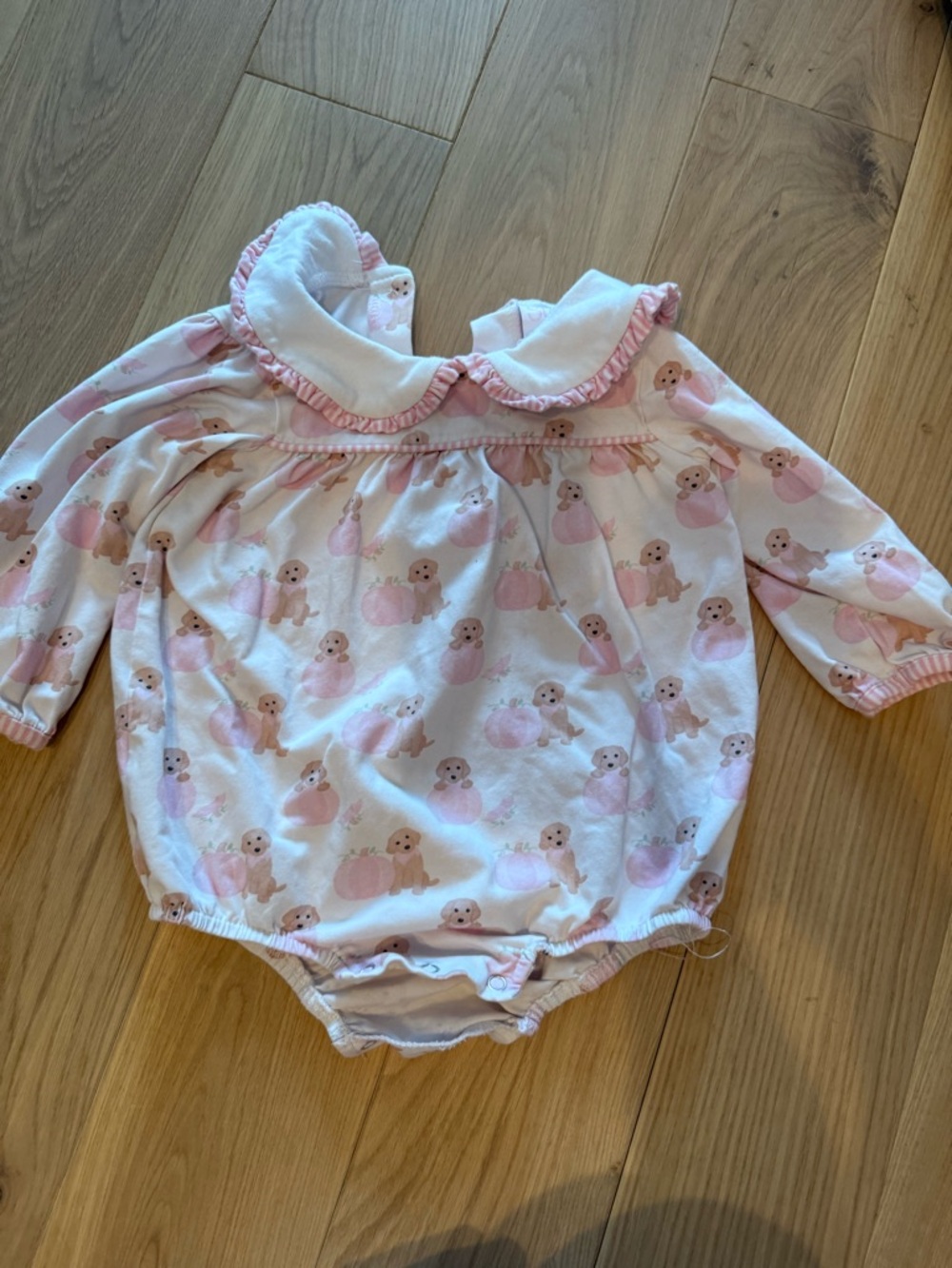 Pink Puppy Print Long-Sleeve Bubble Romper